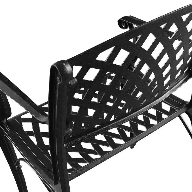 7pc Patio Dining Set with 63" Modern Ornate Outdoor Mesh Aluminum Large Hexagon Table & Modern Chairs - Black - Oakland Living: UV-Resistant