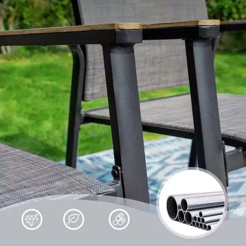 Set da pranzo da esterni da 7 pezzi con sedie in alluminio e grande tavolo rettangolare in metallo con foro per ombrellone - Grigio - Captiva Designs