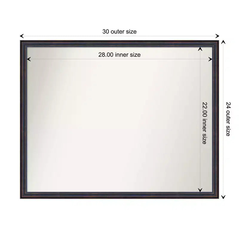 30" x 24" Non-Beveled Scoop Wood Bathroom Wall Mirror Dark Bronze - Amanti Art: Modern Rectangle, Wall Mount, Includes Hardware