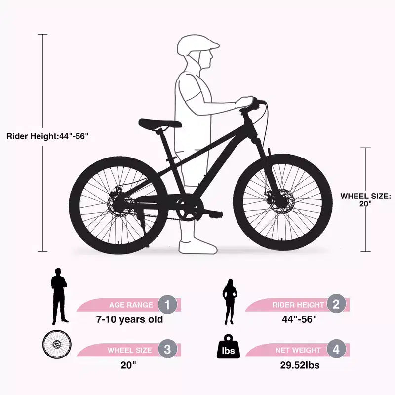 Biciclette, Bici Ibrida da Strada da 20 Pollici per Bambini di 7-10 Anni, Bici da Pendolare in Acciaio, Bici da Città da Spiaggia Monomarcia per Bambini e Bambine