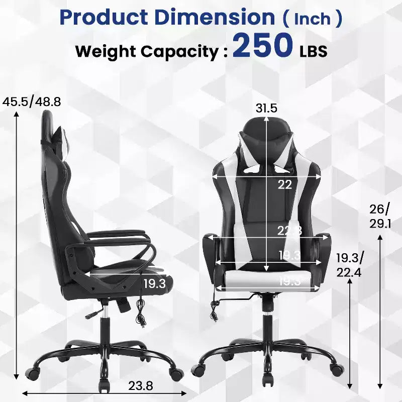 BestMassage Sedia da Gaming Sedia da Ufficio High-Back con Supporto Lombare Funzione Massaggio e Rotelle Girevoli in Pelle PU per Adulti e Ragazzi