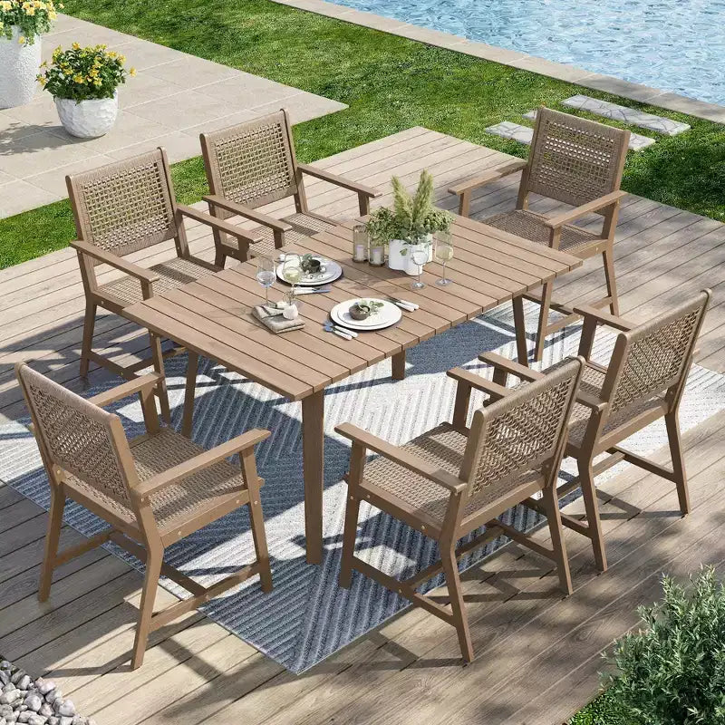 Captiva Designs Set da pranzo da esterno con sedie in rattan e 1 tavolo rettangolare in legno di acacia