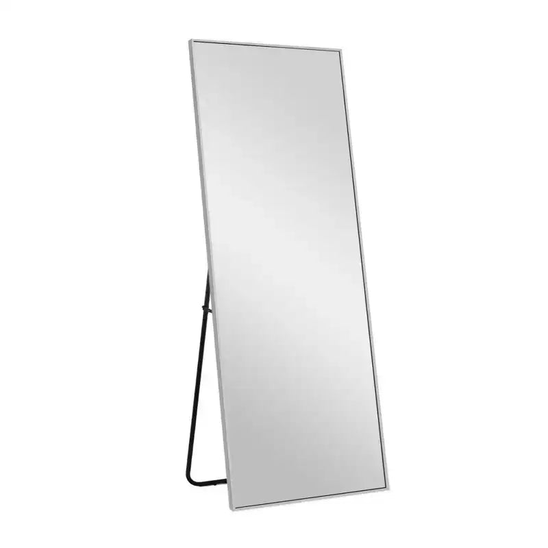 Silver Thin-Edged Rectangular Full-Length Mirror in Aluminum Alloy, 163x54x1.5cm (Includes Bracket)