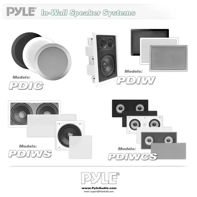 Pyle In Wall and In Ceiling Dual 6.5 inch Speaker System with Flush Mount, for Stereo Sound in Living Room, Basement, or Office, Black, 4 Pack