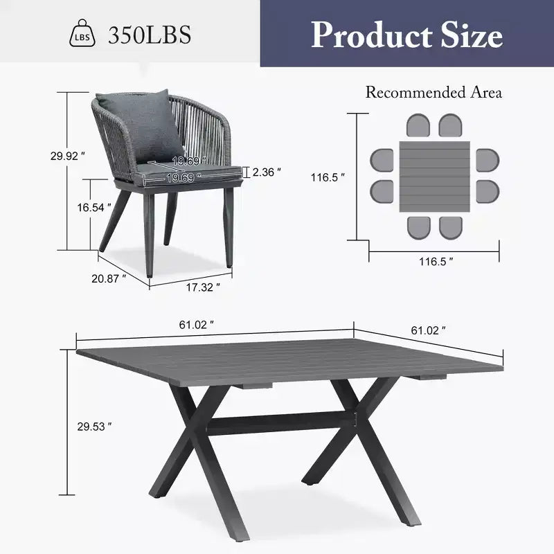 PURPLE LEAF Outdoor Dining Set Patio Aluminium Table and Rope Weave Chairs Included Cushions for Backyard Decor Kitchen
