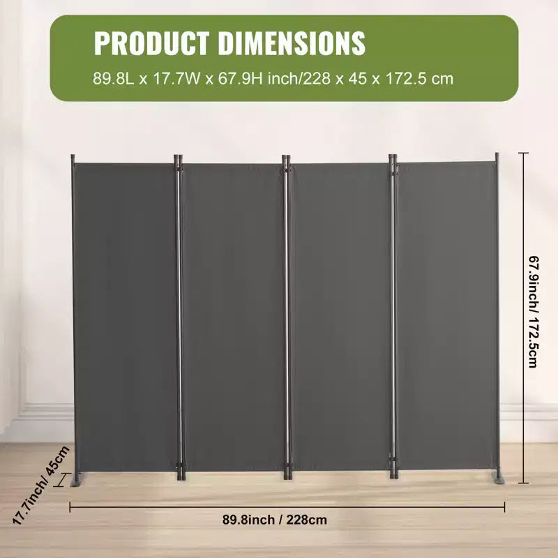 VEVOR Room Divider, 4 Panel Room Dividers and Folding Privacy Screens, Fabric Partition Room Dividers for Office, Bedroom, Dining Room, Light Gray