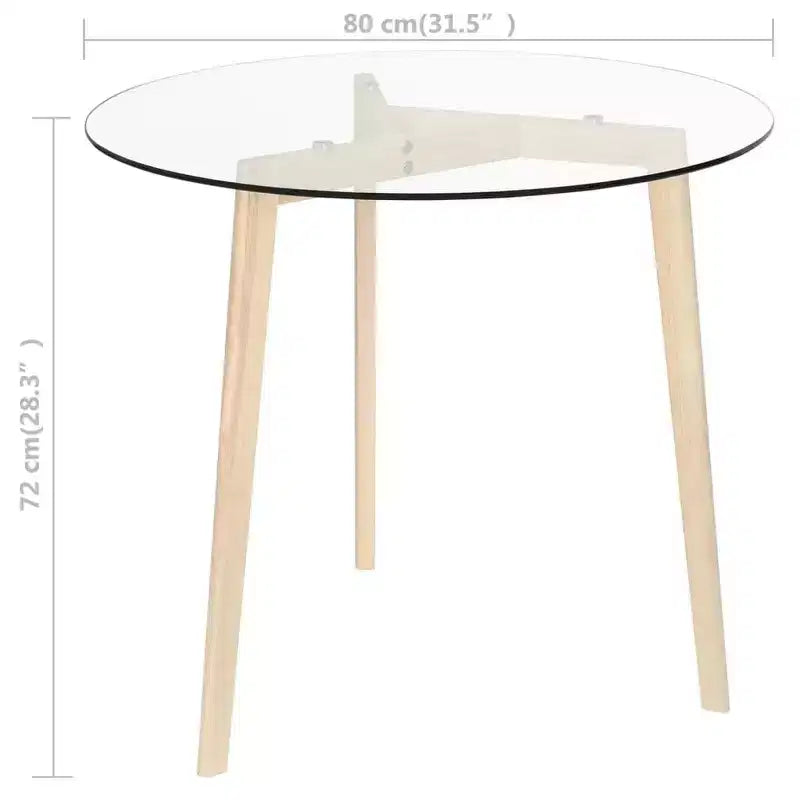 vidaXL Elegante Tavolo Rotondo da Pranzo con Piano in Vetro Temperato e Gambe in Legno Massello di Rovere per Cucina o Sala da Pranzo, Marrone Trasparente, Diametro 80 cm