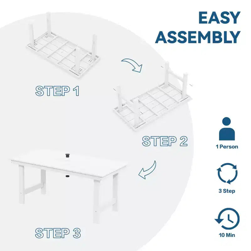 Hyleory Set da Pranzo per Esterni da 6 Pezzi in HDPE con Tavolo Rettangolare e Foro per Ombrellone, Panca e Poltrone
