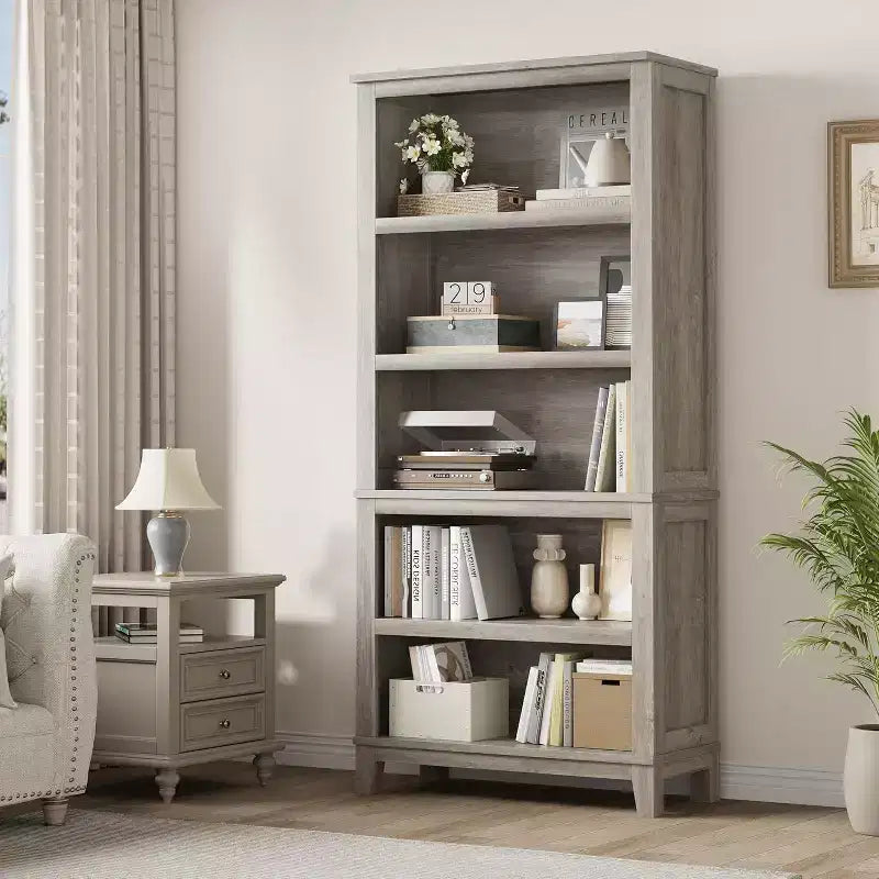 Libreria da 71" stile Farmhouse - Scaffale regolabile a 5 ripiani, 80 cm di larghezza con gambe in legno, stile rustico vintage per soggiorno e ufficio