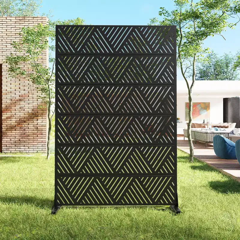 72 H47W Dovelina Black Privacy Screen Decorative Garden Fence with Triangle Pattern