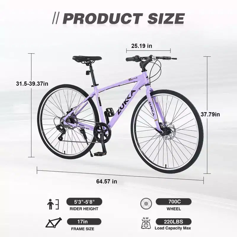 Bicicletta da strada Whisen 28, bici ibrida da città con telaio in lega di alluminio Shimano a 7 velocità, doppi freni a disco