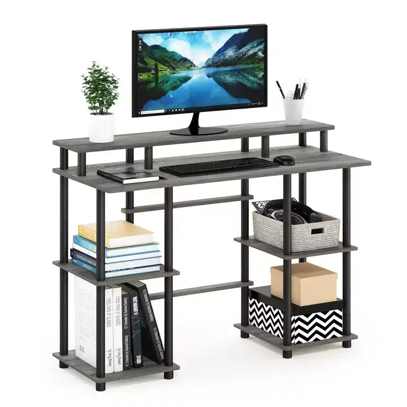HomeStock Scrivanie in vetro color argento alte 76 cm con scomparto portaoggetti a scomparsa