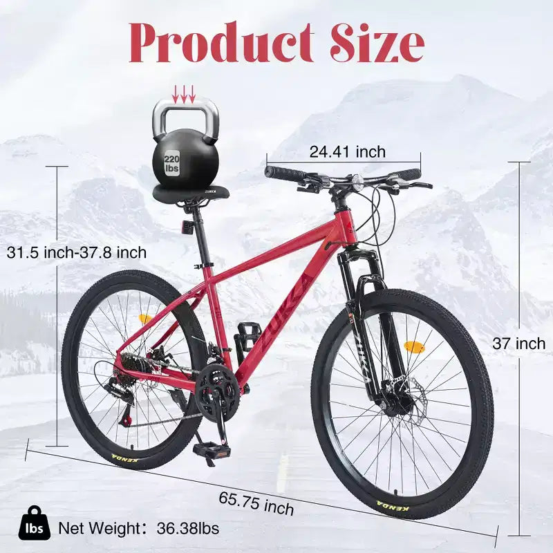 Bicicletta Okak 26 pollici per adulti con 24 velocità e forcella ammortizzata, mountain bike con pneumatici KENDA e freno a disco, bici fat tire per uomo e donna