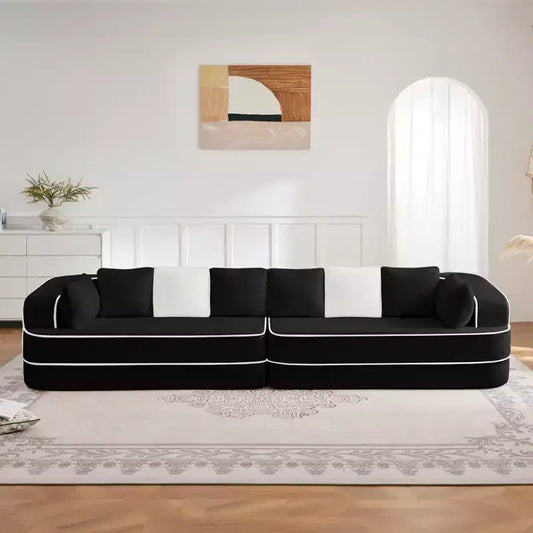 135 4-Seat Teddy Fabric No Assembly 32D High Density sponge Boneless Sofa Fluffy Comfy Couch,Oversize sofa for Living Room,White