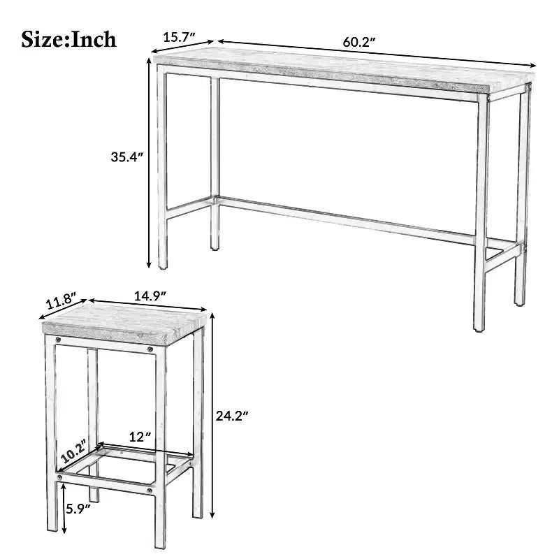 Okak Vintage Wood Extra Long Dining Table Set & Breakfast Nook Stools,Rectangular Dinette Set for Kitchen,Dining Room