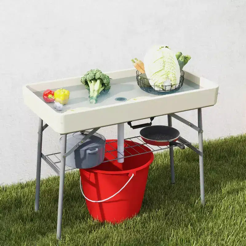 3.4ft Folding Ice Cooler Table with Drain, Fill and Chill Table Outdoor Table Cooler with Storage Shelf, Drink Cooler for Parties Picnic