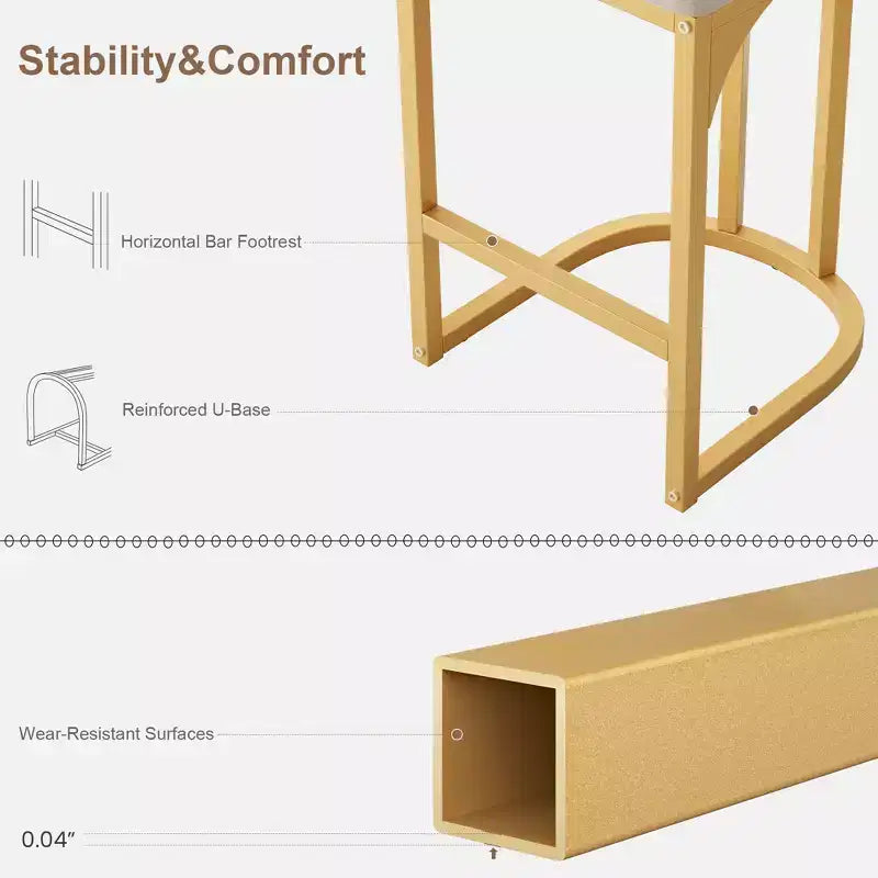 Bar Stools Set, Counter Height Bar Stools for Kitchen Counter, Island Chairs, Modern Tall Barstools with Back, Metal Counter Stools with Upholstered