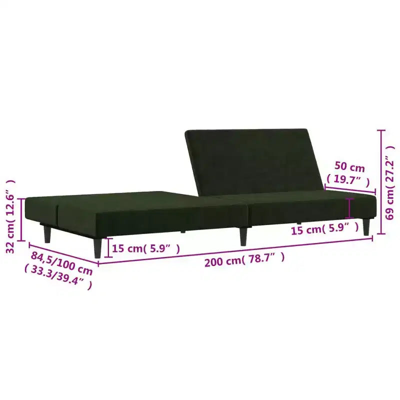 vidaXL 2-Seater Sofa Bed Accent Upholstered Loveseat Sleeper Couch Velvet