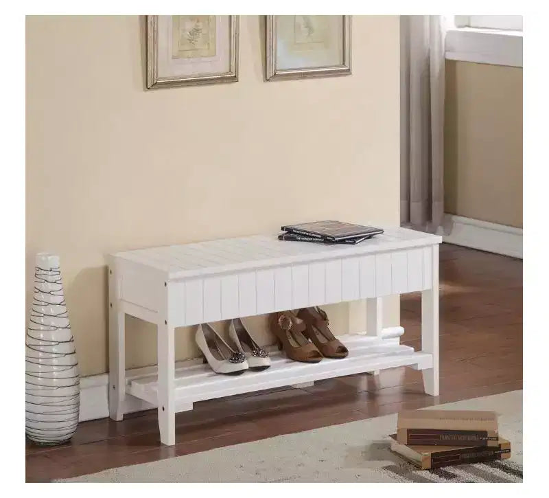 Solid Wood Shoe Bench, High-Quality Storage Bench with Storage Function for Entryway - White