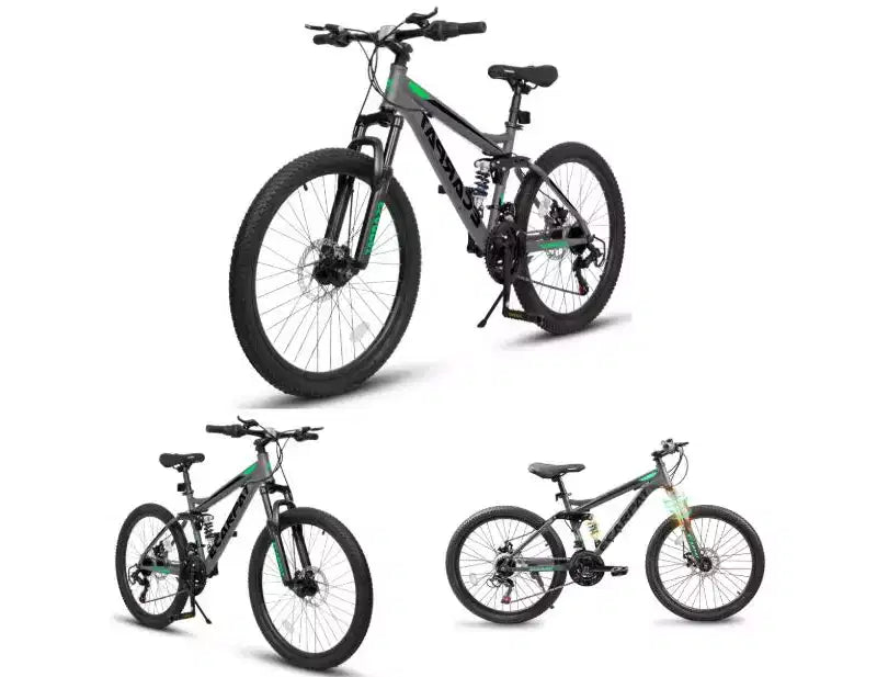 Bicicletta da montagna da 24 pollici, 21 velocità, con sospensioni complete, forcella anteriore e ammortizzatore, telaio in acciaio, bicicletta da città ergonomica per uomo e donna