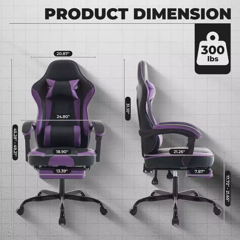 MAYEERTY Gaming Chair, Ergonomic Computer Chair with Footrest and Massage Lumbar Support, Height Adjustable Swivel Video Game Chair Purple Black