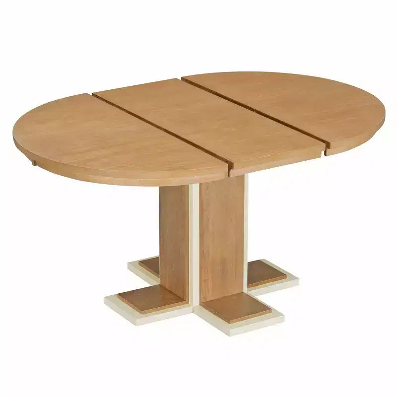 Clihome Extendable Dining Table with a 16-inch Middle Leaf, 42''-58'' Oval Dining Table for 6, Retro Solid Wood Round Dining Table with Double Layer
