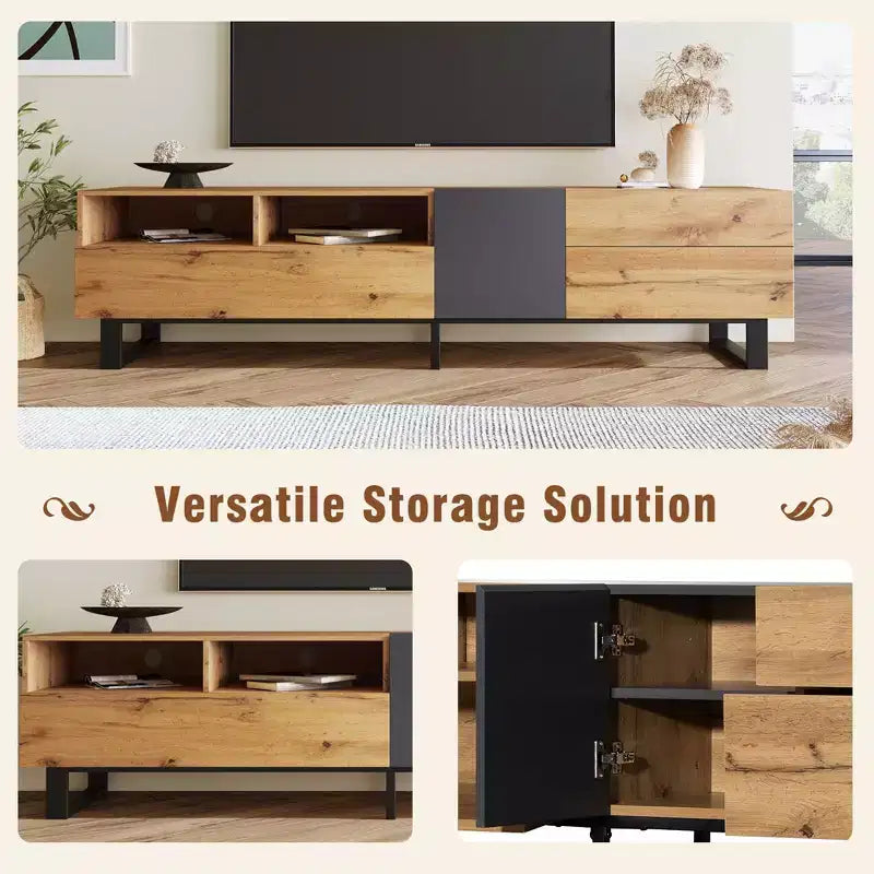 TUYOHW TV Stand for TVs up to 80 Inches,Modern TV Media Console Table with Drop Down Door,Storage compartments and 2 Drawers