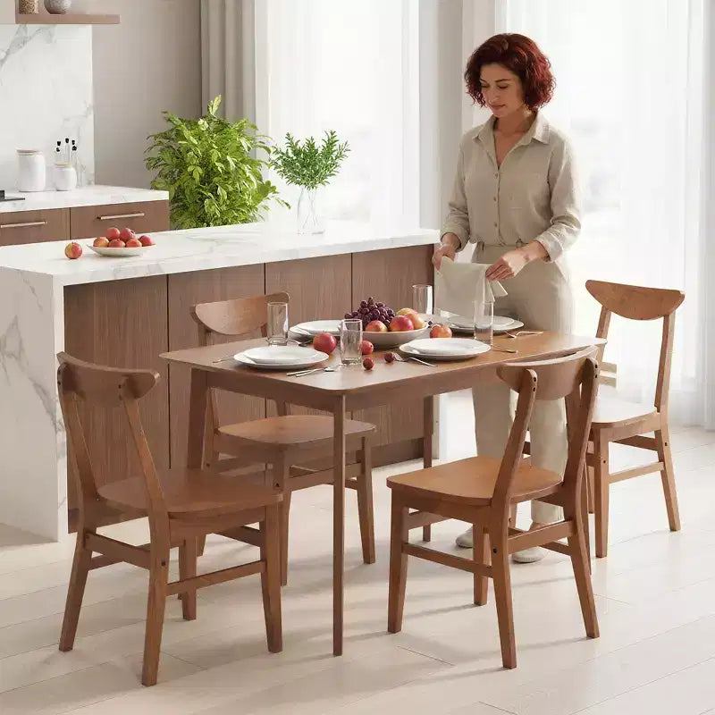HOMCOM Set da 5 Pezzi Tavolo da Pranzo in Legno Massello con 4 Sedie, Stile Rustico, per Cucina, Sala da Pranzo, Piccoli Spazi, Color Noce