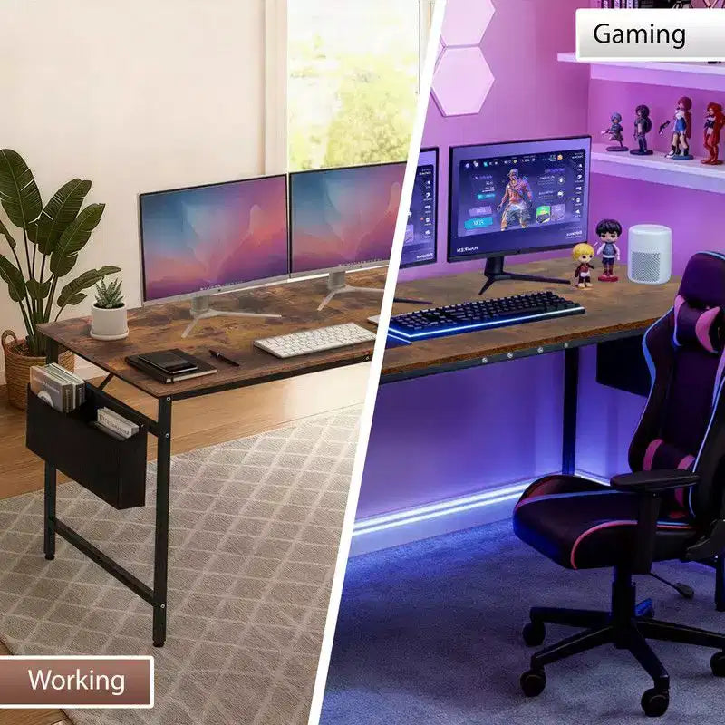 Karl Home 63 Scrivania per Computer per Ufficio Domestico, Scrivania da Studio con Contenitore, Ganci Laterali e Piedini Regolabili