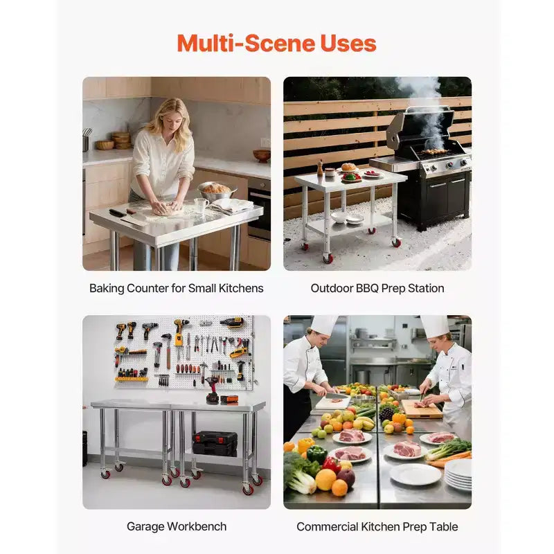 24 x 35 Stainless Steel Prep Table with Wheels and Adjustable Undershelf for Kitchen