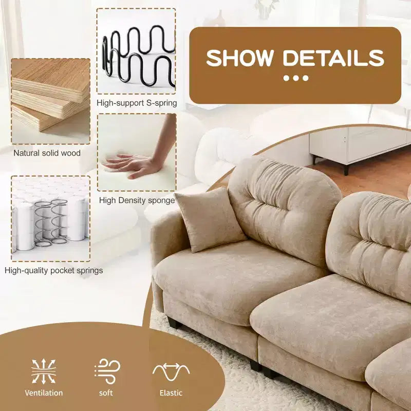 MAYEERTY Loveseat Cloud Sectional Sofa with Tufted Cushion Backrest Design Armrests for Living Room Camel