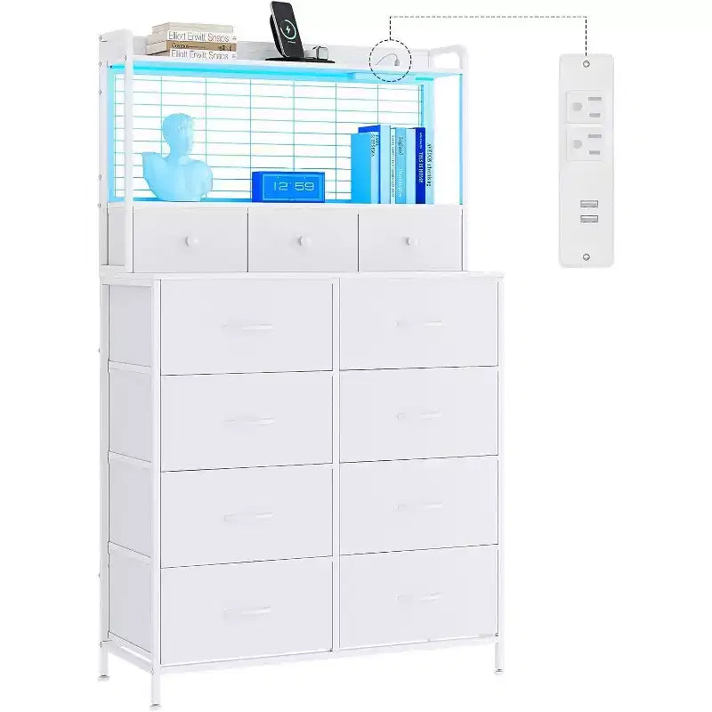 11-Drawer Industrial Dresser for Bedroom, Fabric Storage Organizer Chest of Drawers for Bedroom Living Room Hallway Entryway