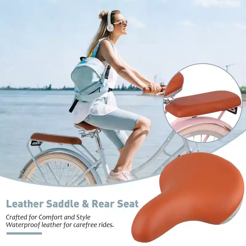 NAYSAYE Women Beach Cruiser Bike with Front Basket & Sturdy Frame for Comfortable Outdoor City Commuting, Blue, 63.98*24.53*38.82
