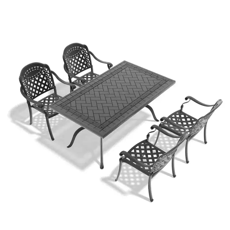 5-Piece Rectangular Cast Aluminum Patio Dining Set for Outdoor Backyard Garden Deck Poolside with Cushions