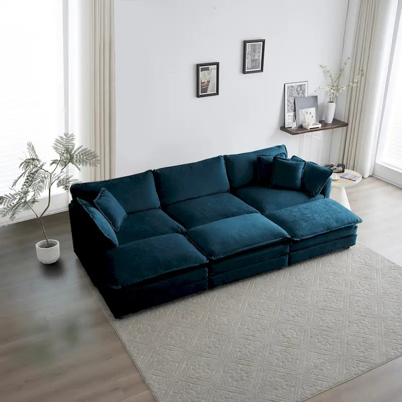 6-Seater U-Shape Sectional Sofa with 3 Ottomans and Pillows
