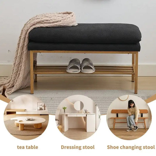 Linen Upholstered Storage Shoe Bench