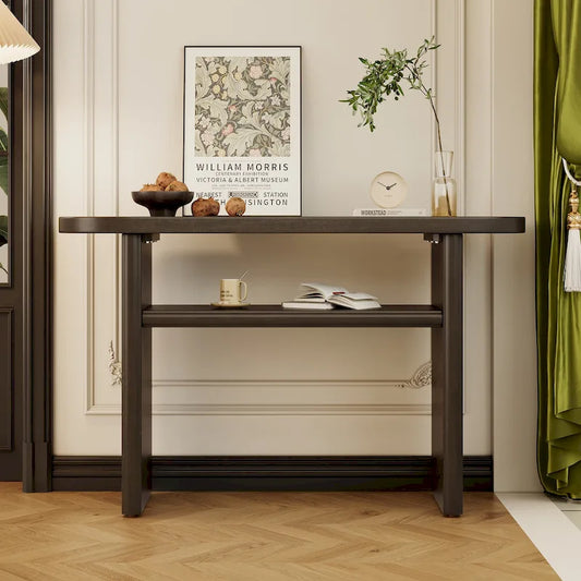 Elegant Minimalist Console Table with Rounded Edges and Sturdy Shelf Design for Entryway, Living Room