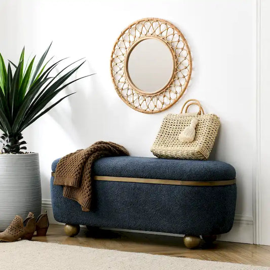 GDFStudio - Clara Upholstered Storage Ottoman Bench with Sturdy Oval Wood Legs