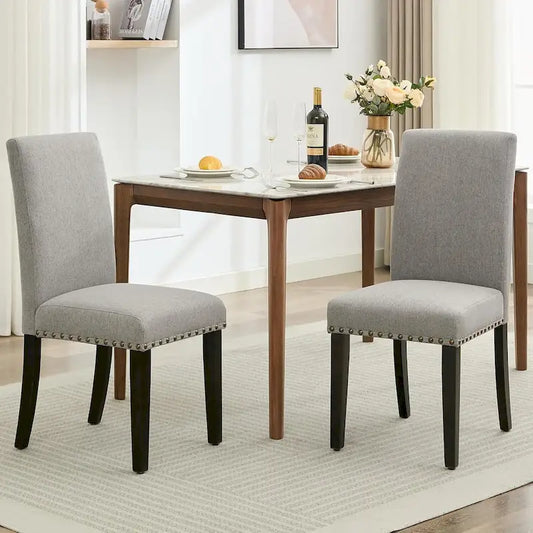 Modern Fabric Dining Chair Set of 4, Upholstered Kitchen Chair with Curved Backrest Wood Legs