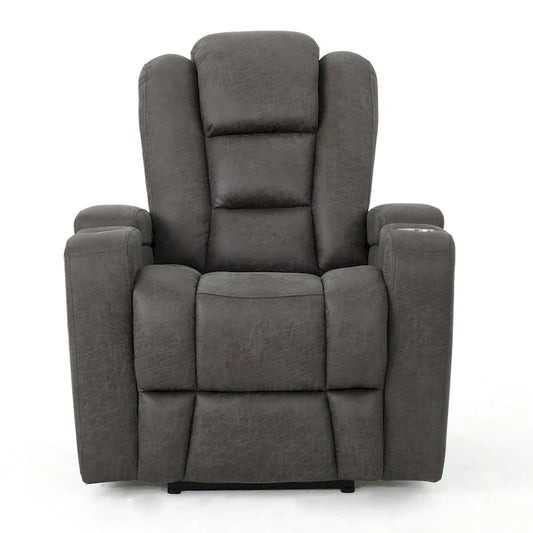 Roomfitters 33 Wide Power Standard Recliner Chair with Arm Storage and USB, Slate