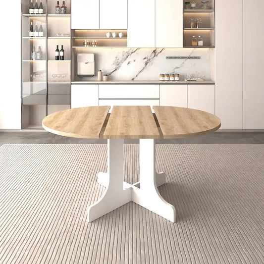 Elegant Farmhouse Round Dining Table with Adjustable Length and X-Base Be Used for Modern Dining Room