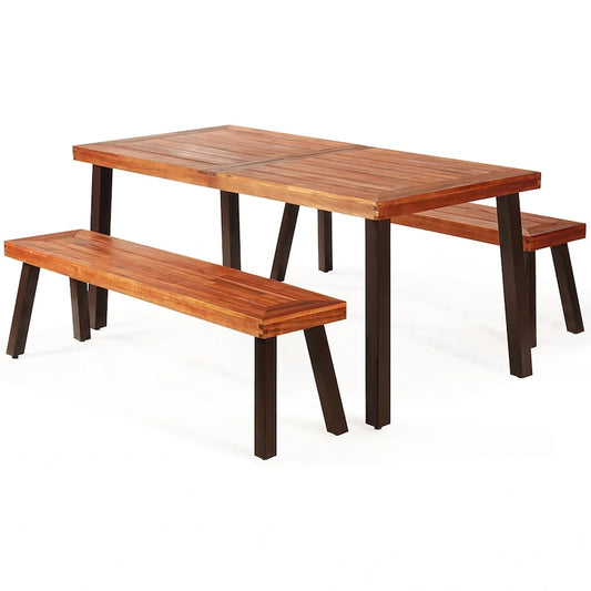 Set da picnic Costway 3 pezzi: tavolo e panche in legno di acacia con acciaio
