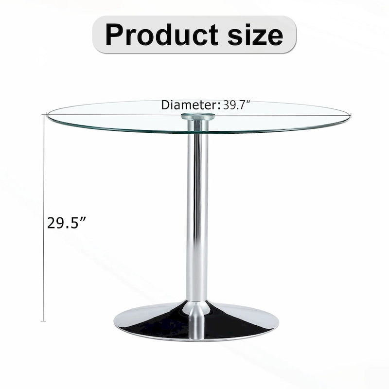 Tavolo da Pranzo Circolare Moderno con Elegante Piano in Vetro e Robuste Gambe in Metallo per Diversi Spazi