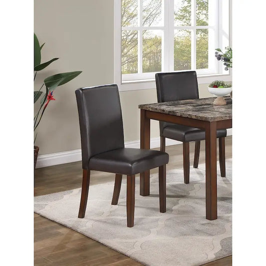 5 Piece Dining Table Set, Kitchen Dinette Set with Faux Marble Top Table, Bench and 3 Faux Leather Cushioned Chairs