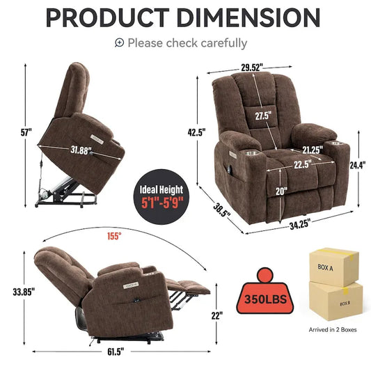 Power Lift Recliner Chair with Massage and Heat, Lazy Boy Overstuffed Wide Recliners w/USB, Type C Ports & 2 Steel Cup Holders