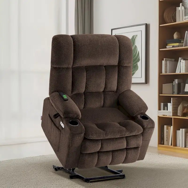 MCombo Dual Motor Power Lift Recliner Chair with Massage and Heat for Big People, Fabric R7891 (Large-Wide)