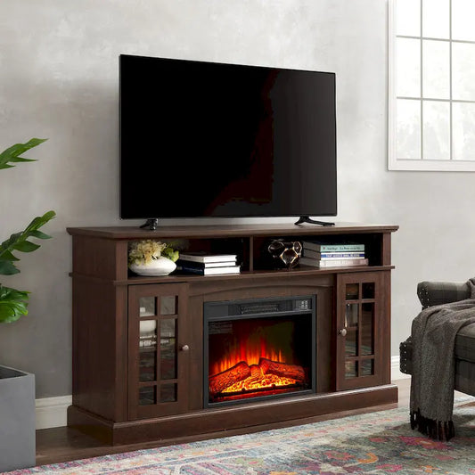 Espresso 58 Fireplace TV Stand with Open & Closed Storage for TVs Up to 65
