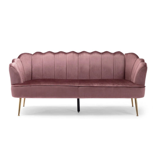 Velvet Channel Stitched 3-seater Sofa with Metal Legs