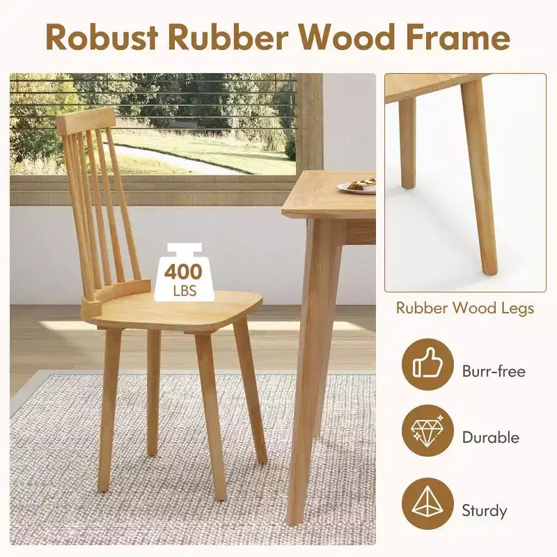Costway Windsor Dining Chairs Set of 2/4 Dining Chairs with High Spindle Back Natural