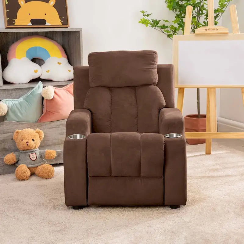 Deluxe Kids Recliner Chair with Footrest Headrest and 2 Cup Holders Microfiber Kids Recliner for Age 3+ Years